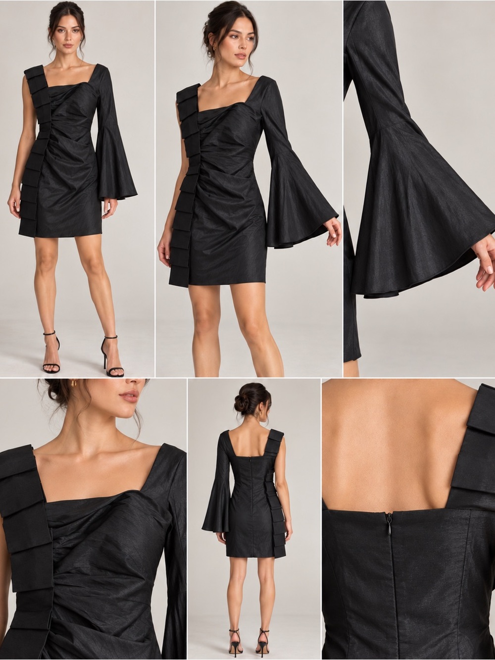 Italian Designed Luxury Black Asymmetrical One Sleeve Mini Dress – Avant Garde